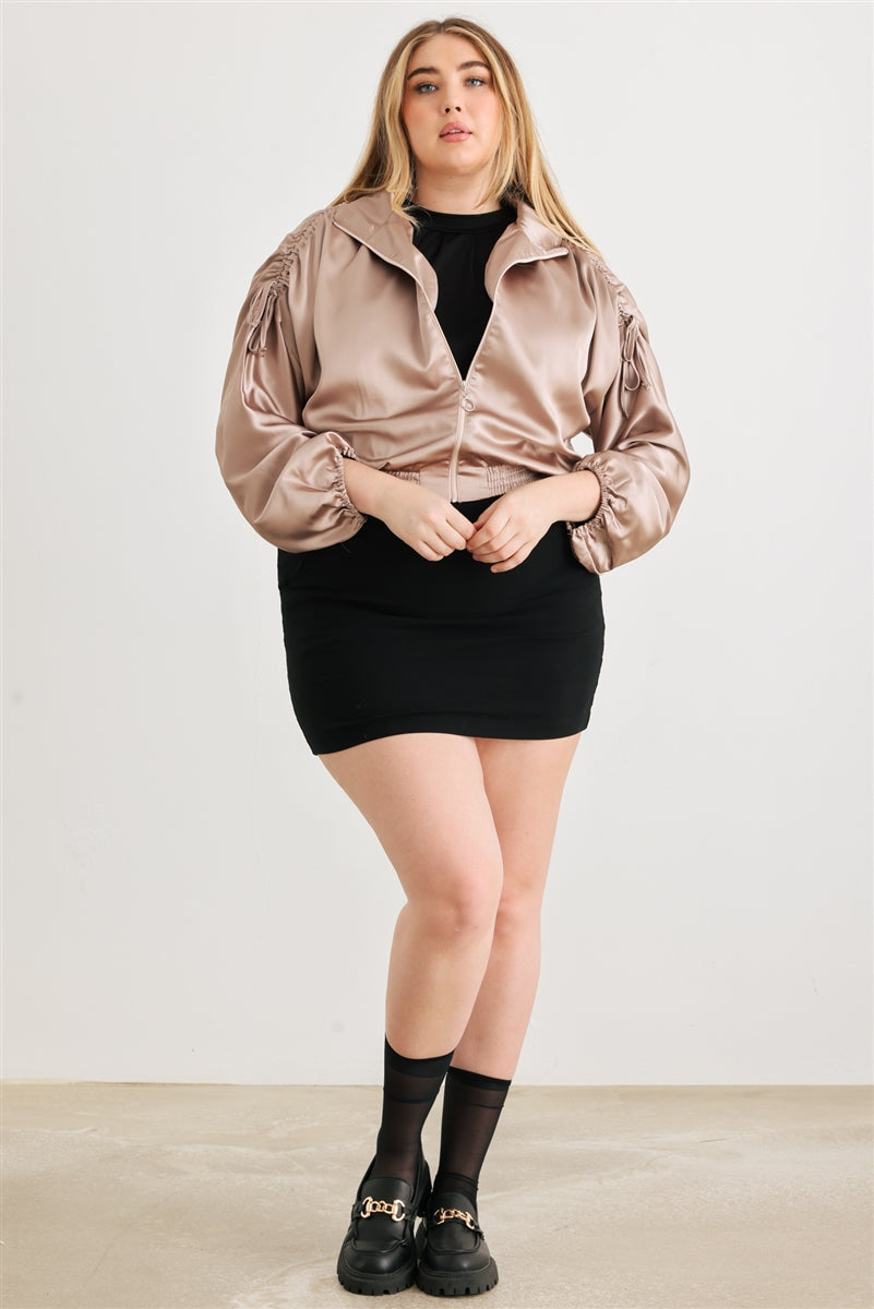 Plus Perfect Satin Zip-up Ruched Jacket
