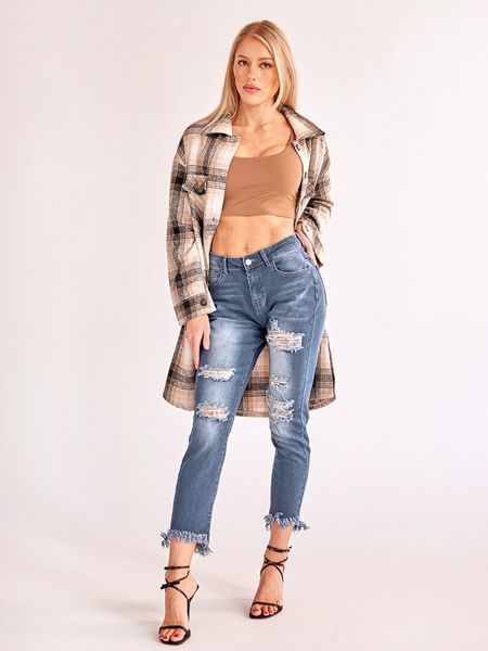 Plaid Long Cardigan Shirt Jacket