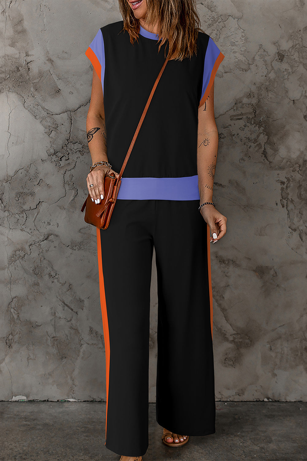 Cable Contrast Top and Pants Set