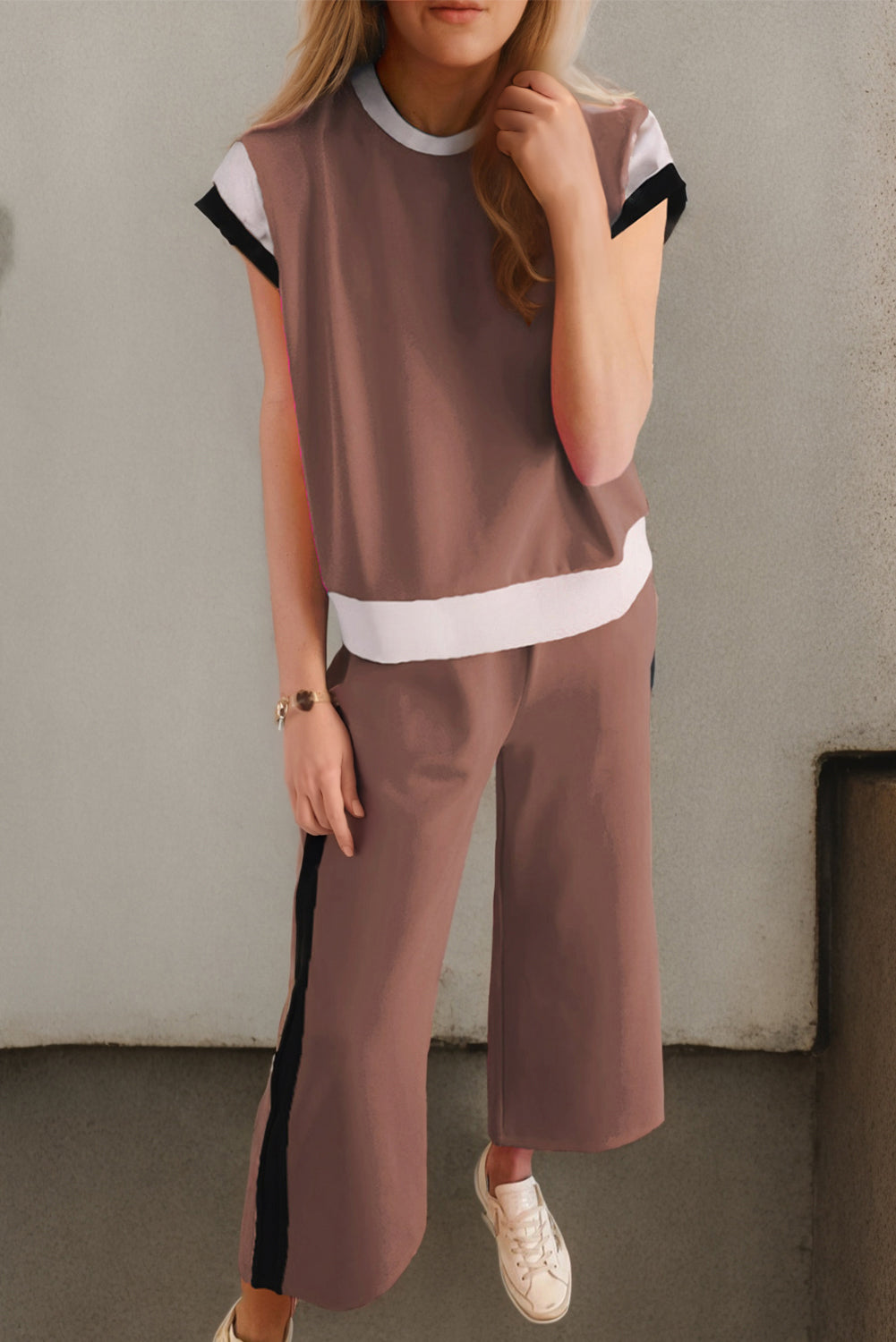 Cable Contrast Top and Pants Set