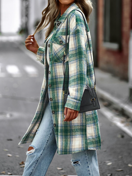 Plaid Long Cardigan Shirt Jacket