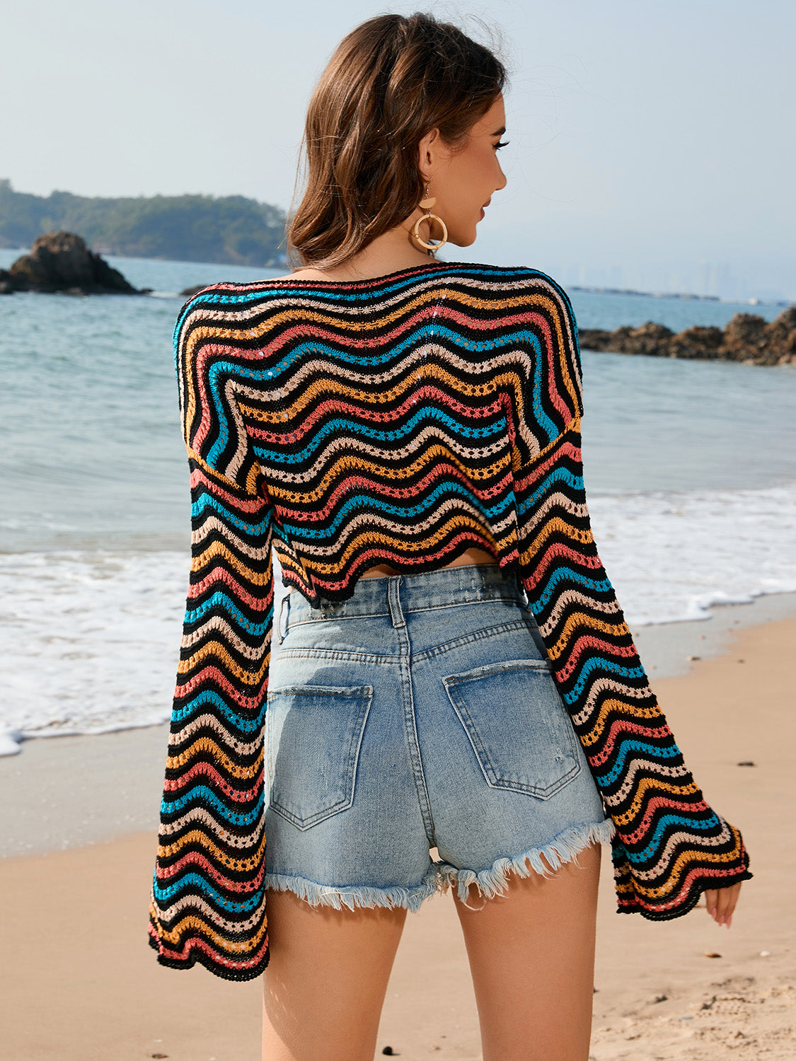 Striped Bell Sleeve Cover Up