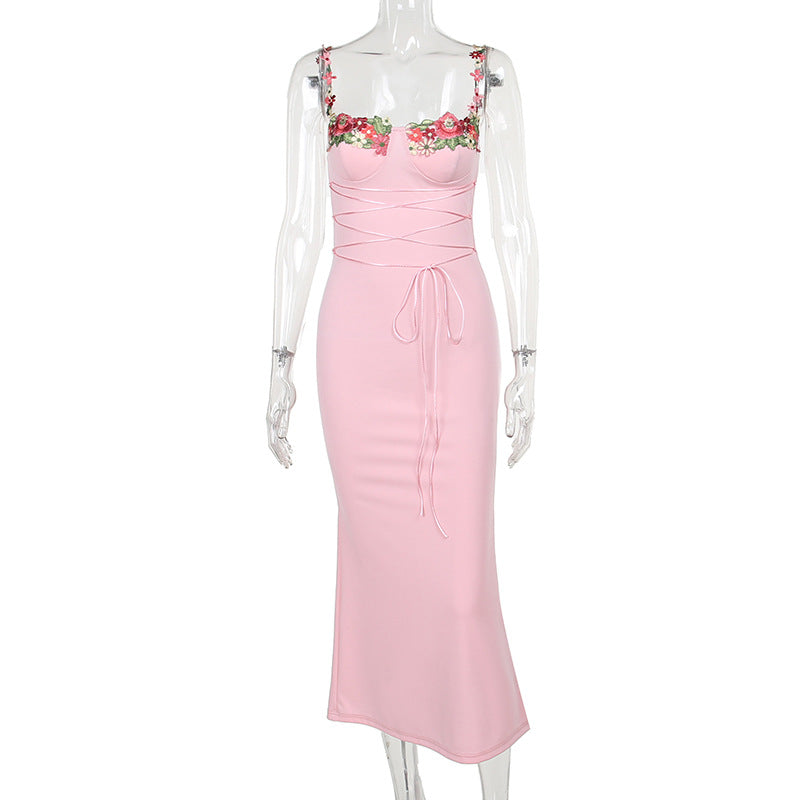 Chest Cup Flowers Girdling Sexy Dress