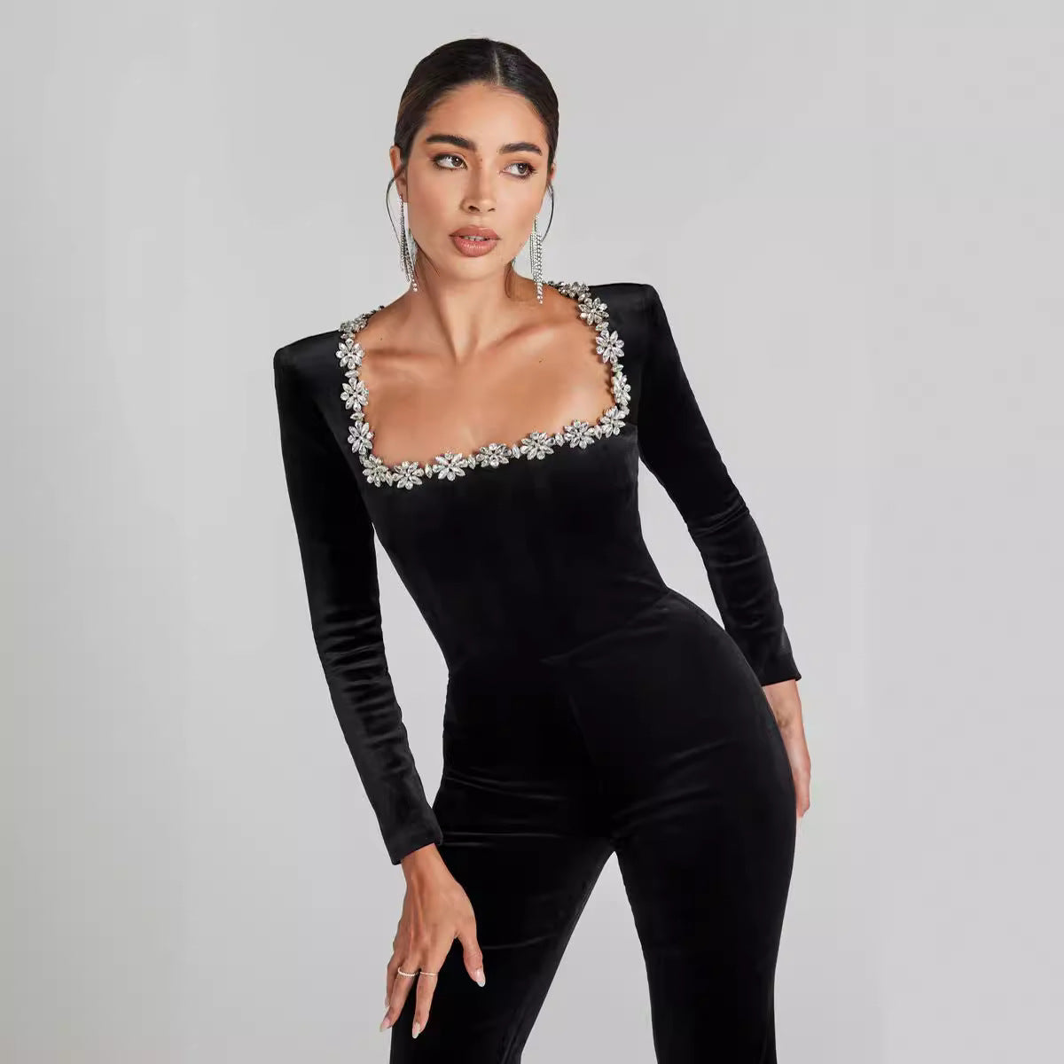 Diamond Square Neck Elegant Jumpsuit