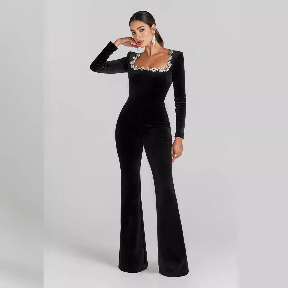 Diamond Square Neck Elegant Jumpsuit