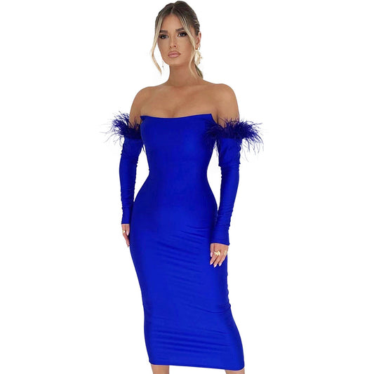 Feather Stitching Slim Fit Evening Dress