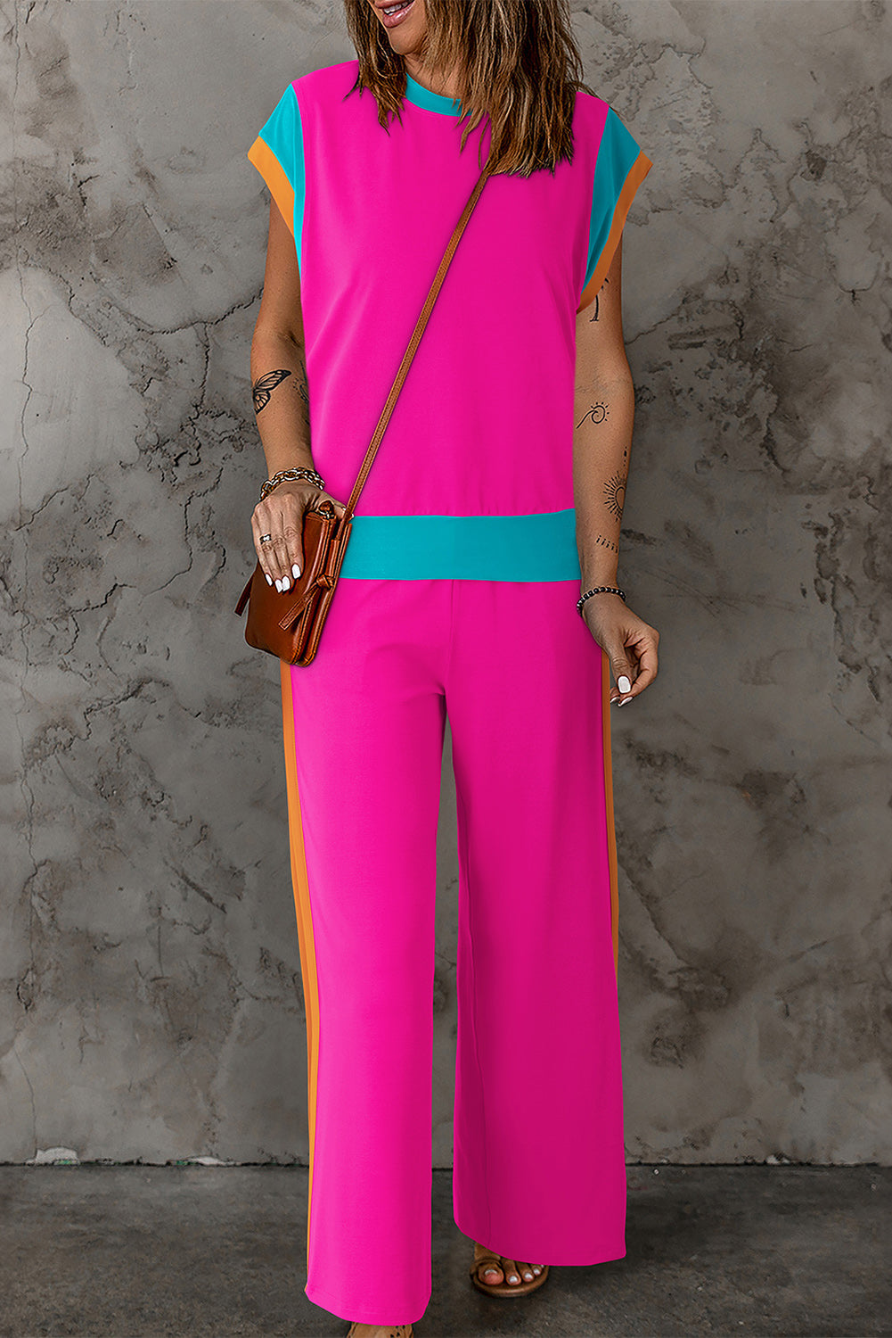 Cable Contrast Top and Pants Set