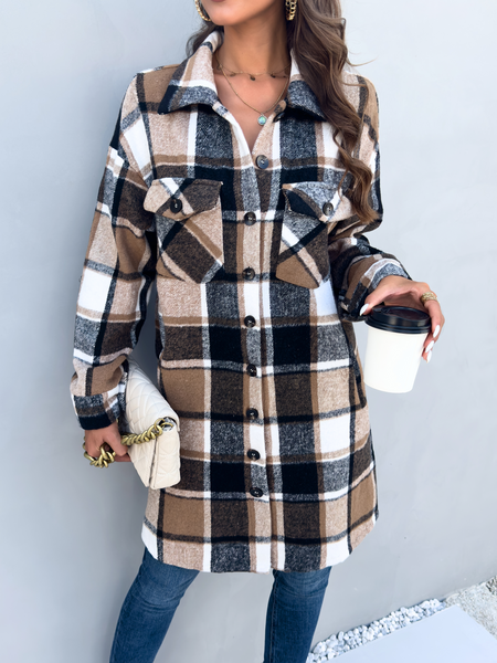 Plaid Long Cardigan Shirt Jacket