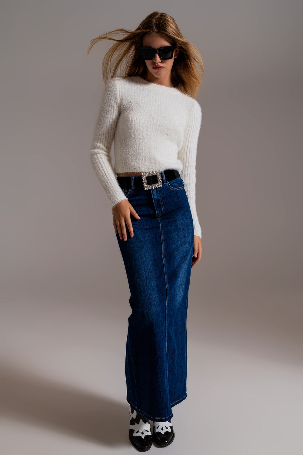 White Ribbed Cropped Sweater