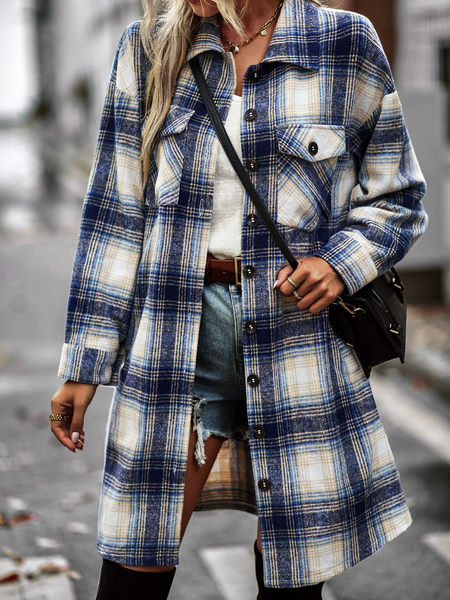 Plaid Long Cardigan Shirt Jacket