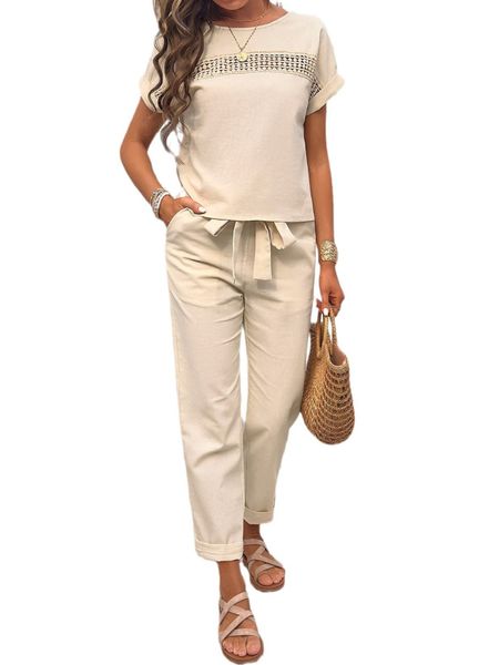 Temperament Casual Short-sleeved Top And Long Pants 2-piece Set