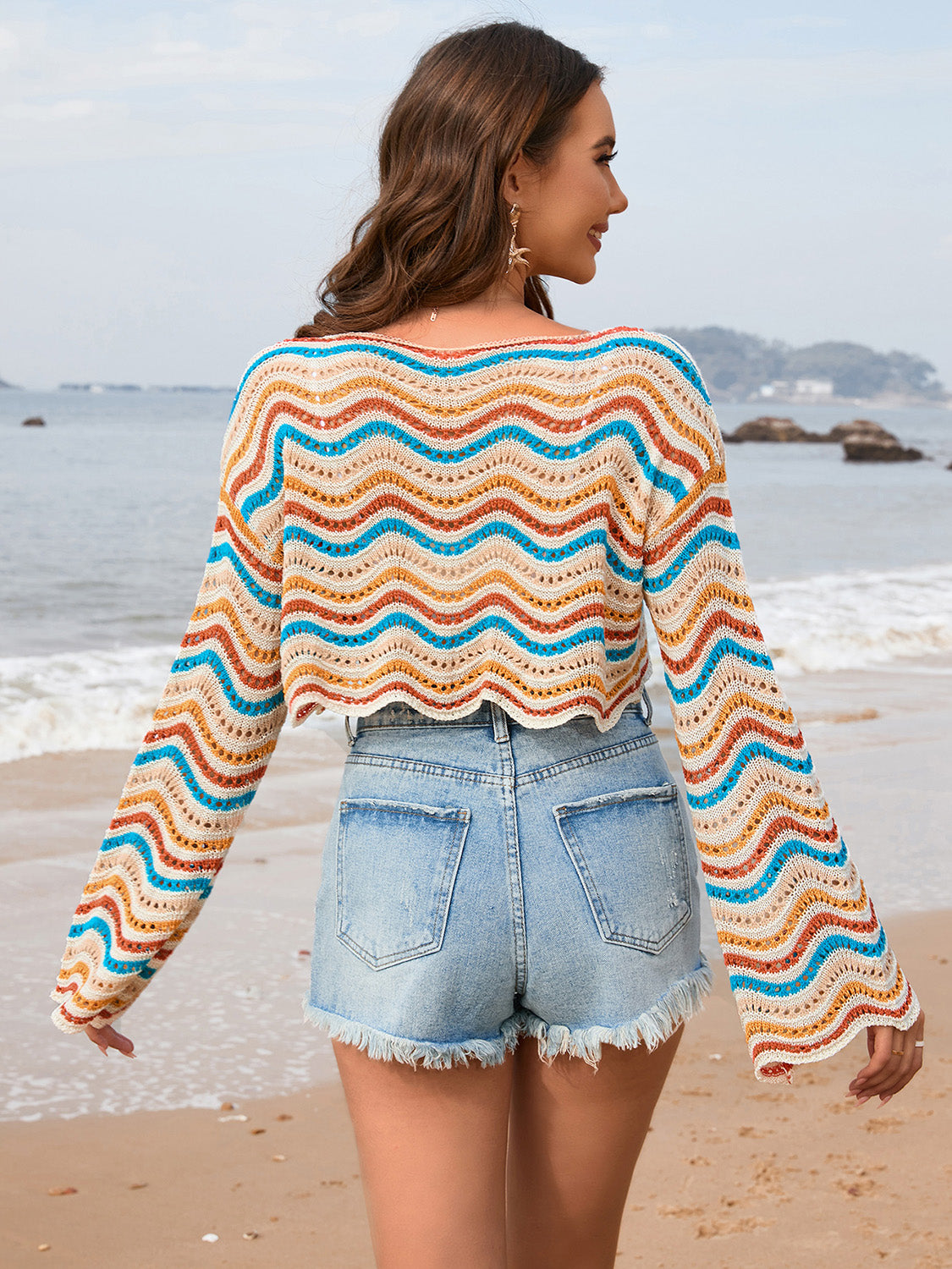 Striped Bell Sleeve Cover Up