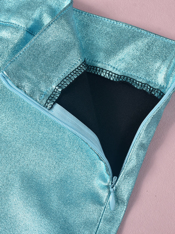 Shinning Fit Hip PU Leather Skirt