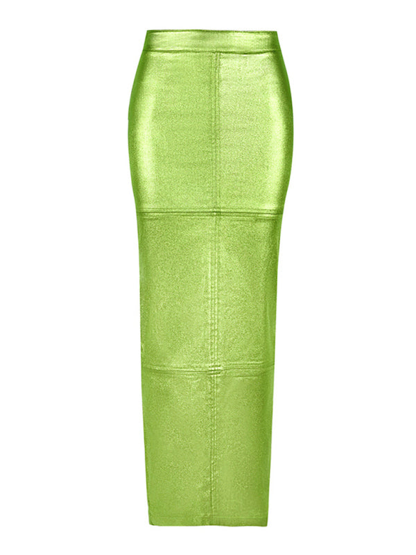 Shinning Fit Hip PU Leather Skirt
