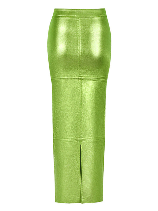 Shinning Fit Hip PU Leather Skirt