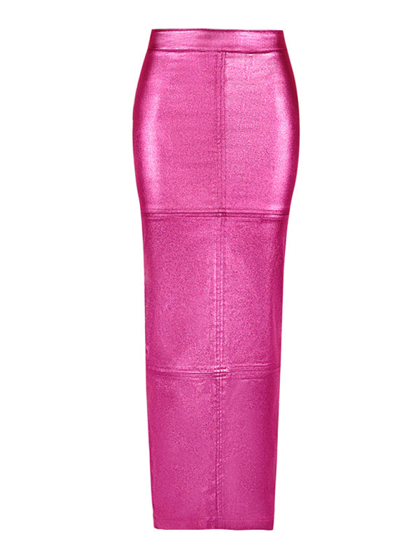 Shinning Fit Hip PU Leather Skirt