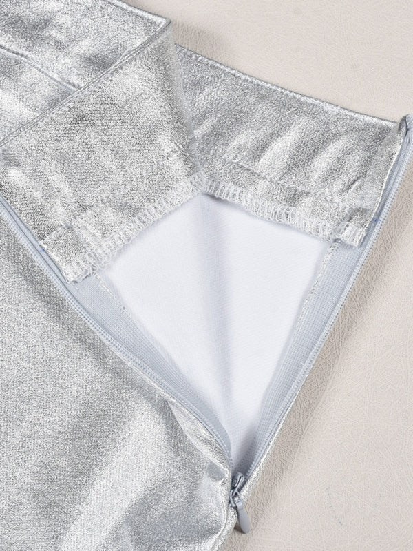 Shinning Fit Hip PU Leather Skirt
