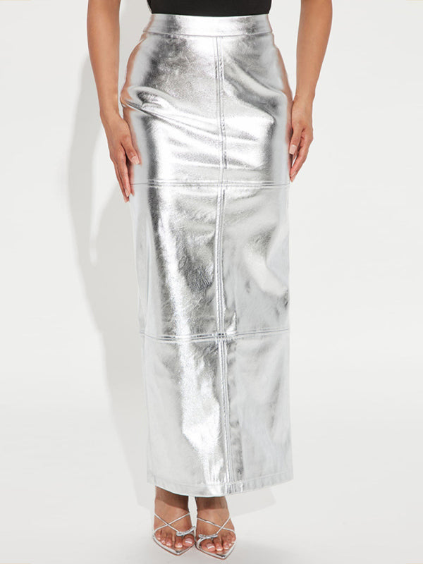 Shinning Fit Hip PU Leather Skirt