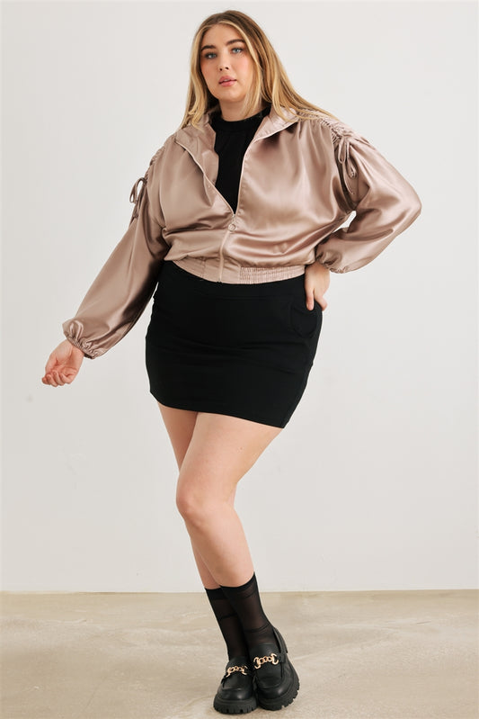 Plus Perfect Satin Zip-up Ruched Jacket