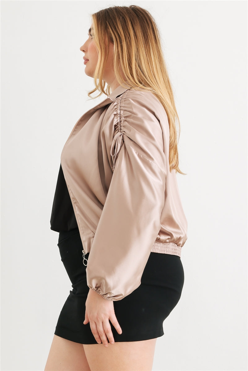 Plus Perfect Satin Zip-up Ruched Jacket