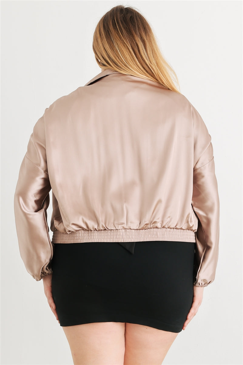 Plus Perfect Satin Zip-up Ruched Jacket
