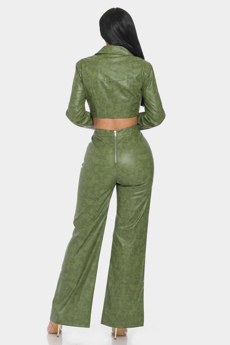 Bae Faux Leather Set With Rhinestone