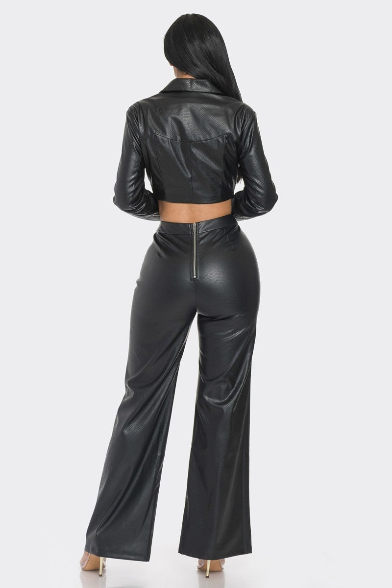 Bae Faux Leather Set With Rhinestone