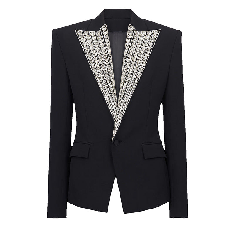 Goods Stars Socialite Rhinestone Beaded One Button Slim Blazer