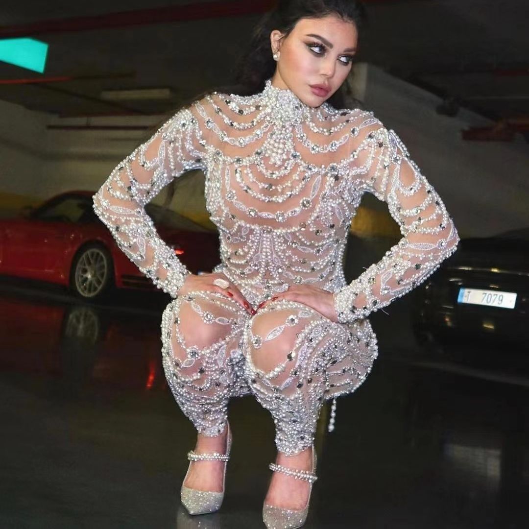 See Through Sequined Sexy Siamese Full Bodysuit