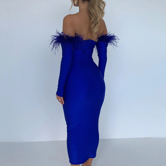 Feather Stitching Slim Fit Evening Dress