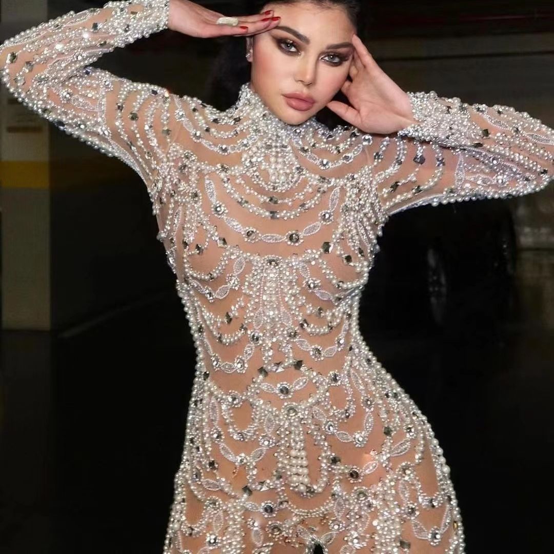 See Through Sequined Sexy Siamese Full Bodysuit