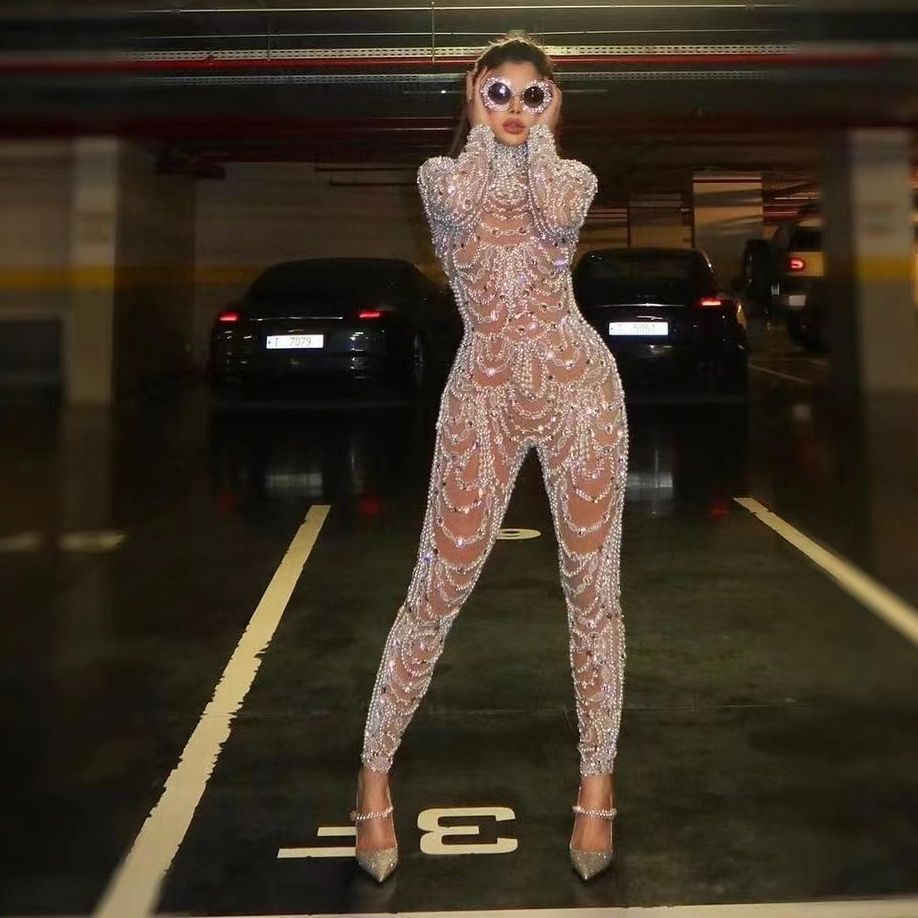 See Through Sequined Sexy Siamese Full Bodysuit