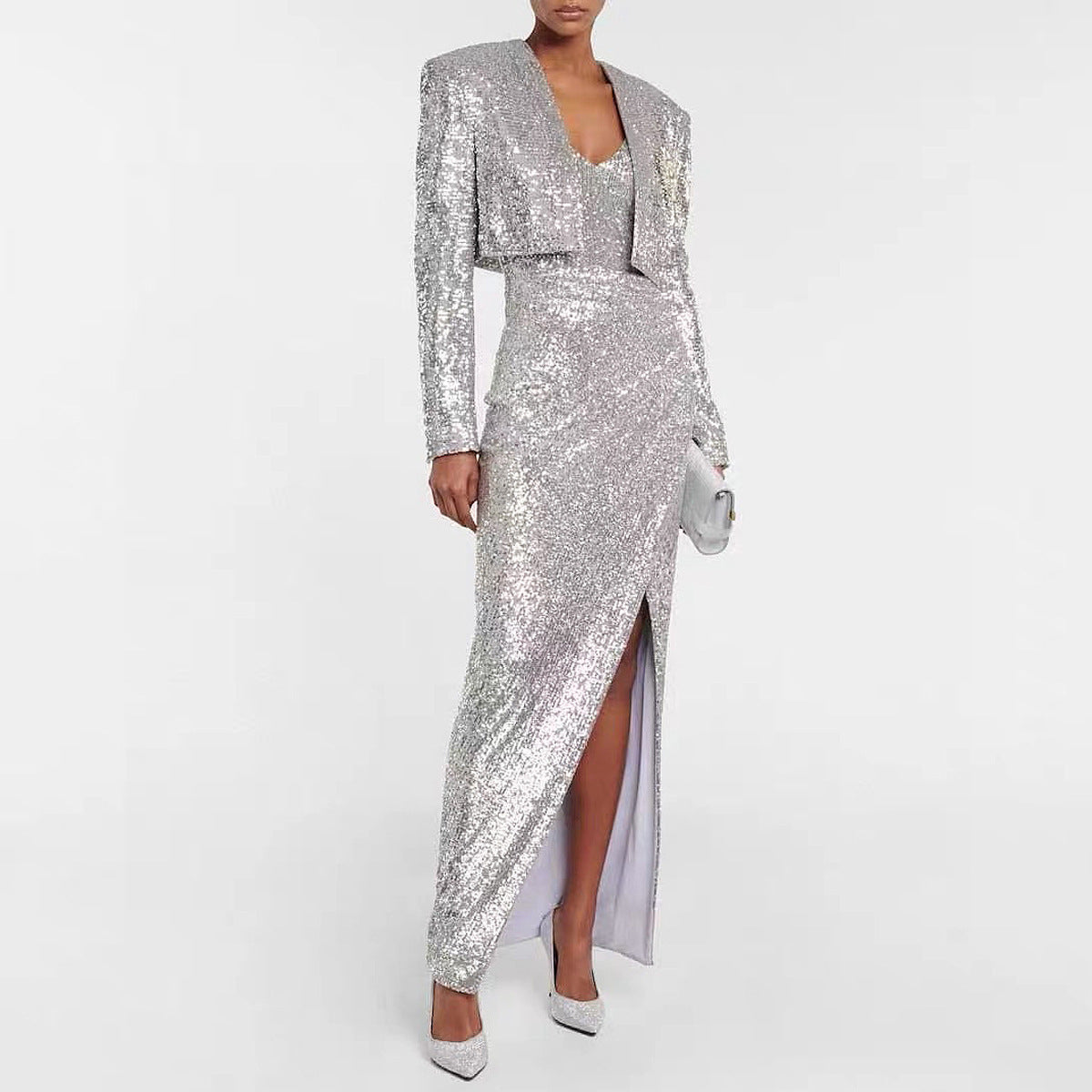 Classic Sequin Two Piece Tup Cardigan Coat / Sling Dress