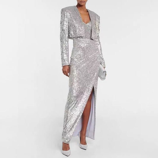 Classic Sequin Two Piece Tup Cardigan Coat / Sling Dress