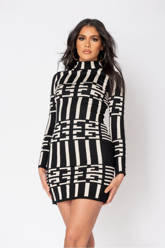 Black Geometric Mini Dress