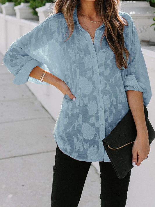 Sheer Lace Floral Button Front Shirt