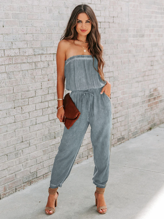 Wrapped Chest Washed Distressed Jumpsuit