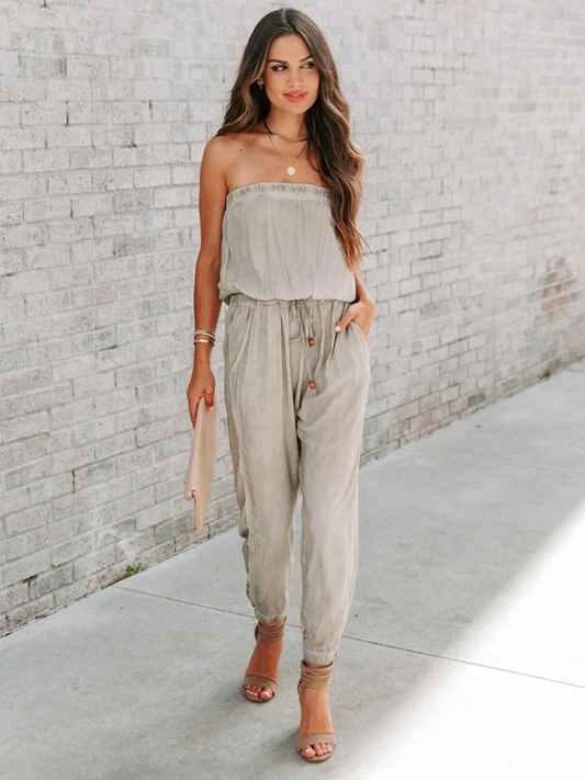 Wrapped Chest Washed Distressed Jumpsuit