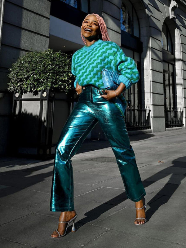PU Leather Candy Color Casual Pants