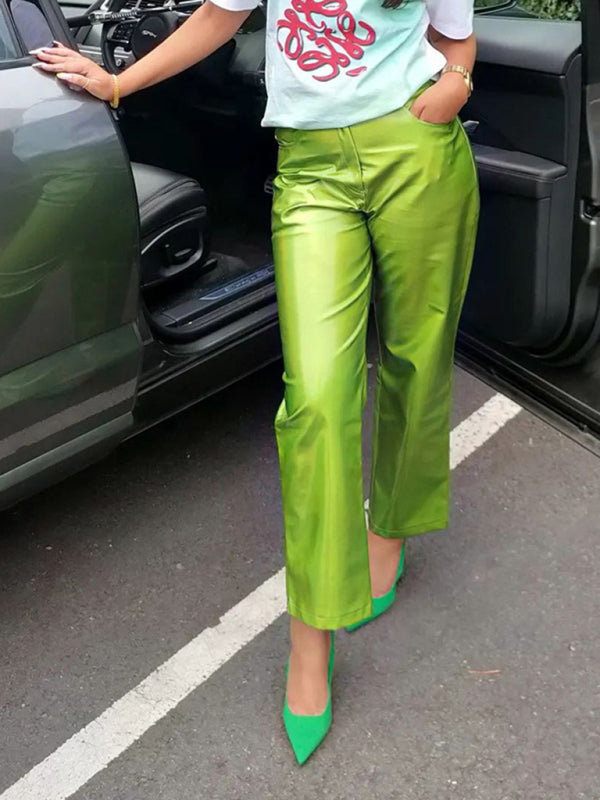PU Leather Candy Color Casual Pants