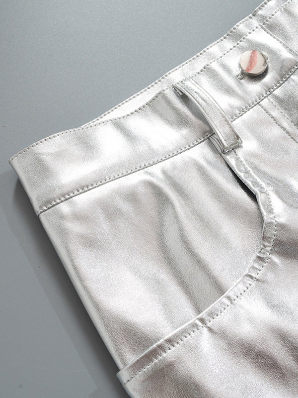 PU Leather Candy Color Casual Pants
