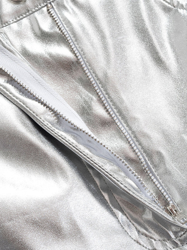 PU Leather Candy Color Casual Pants